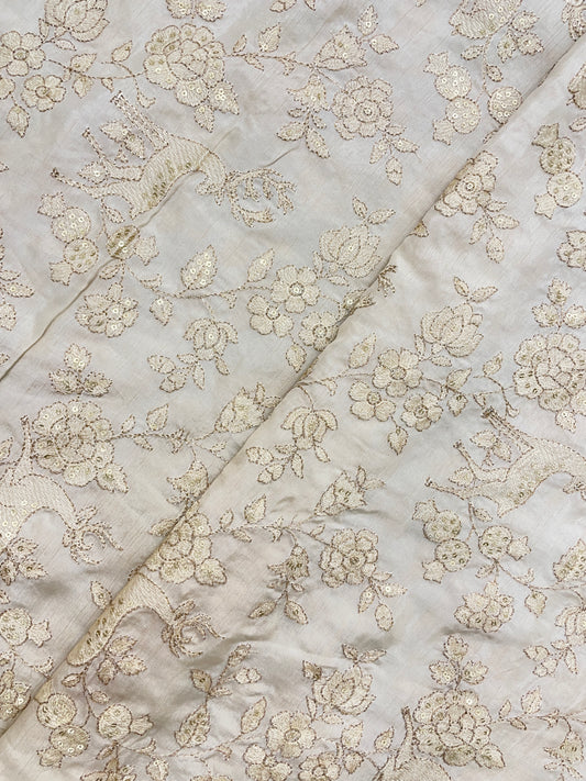 Unique Stunning Floral Thread Embroidery With Sequin And Zari Work On Dola Silk Fabric