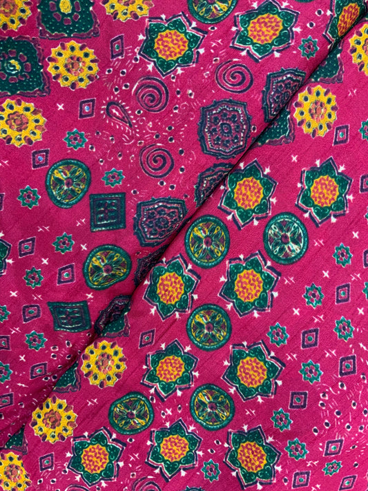 Beautiful Elegant Traditional Floral Prints On Pink Colored Dola Silk Fabric