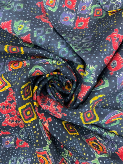 Unique Traditional Colorful Diamond Shaped Print On Dola Silk Fabric