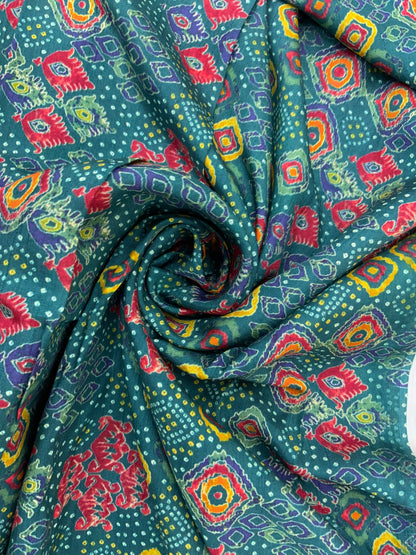 Unique Traditional Colorful Diamond Shaped Print On Dola Silk Fabric