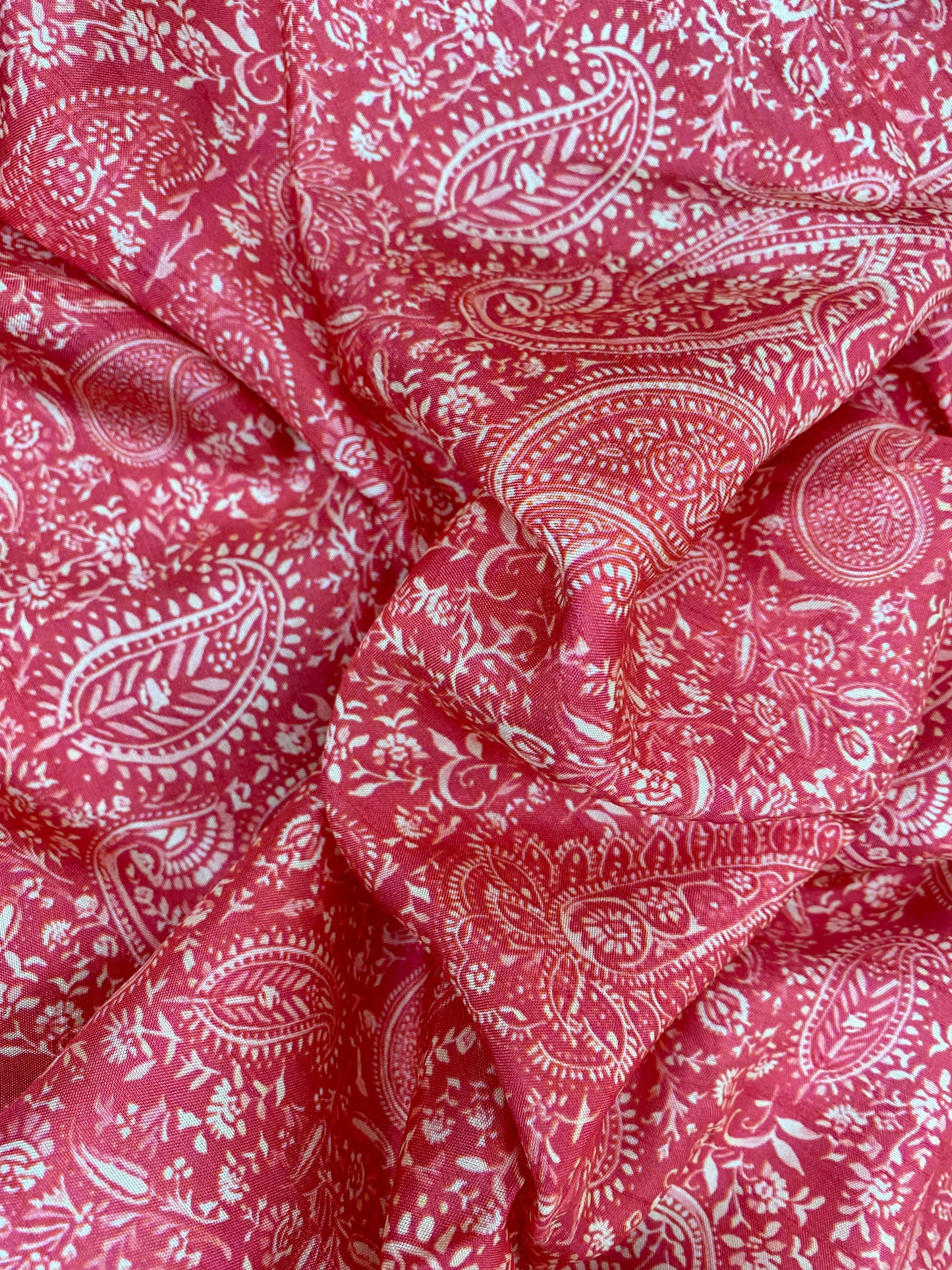 Exclusive Heavy Traditional Paisley Print On Red Colored Dola Silk Fabric