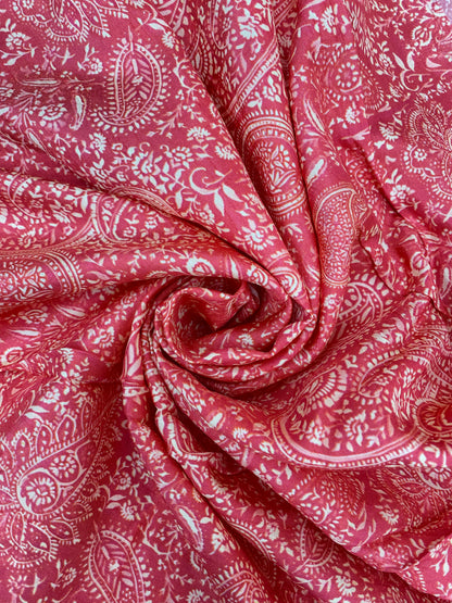 Exclusive Heavy Traditional Paisley Print On Red Colored Dola Silk Fabric