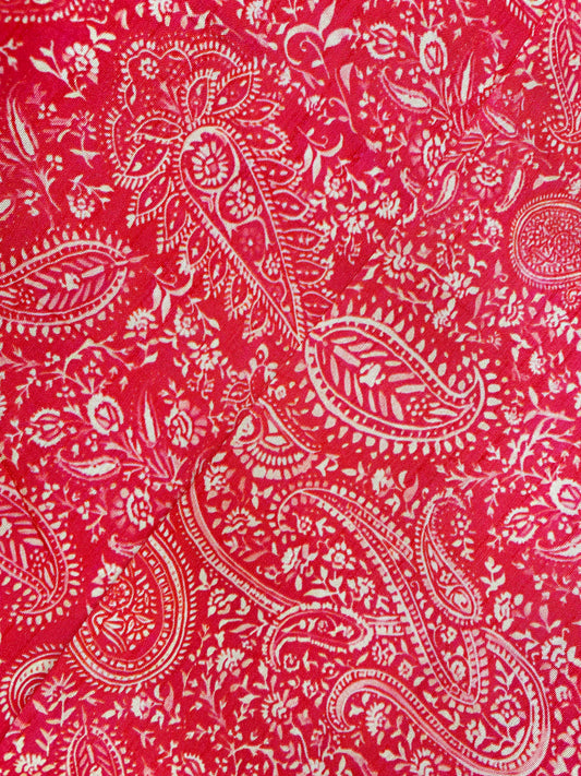 Exclusive Heavy Traditional Paisley Print On Red Colored Dola Silk Fabric