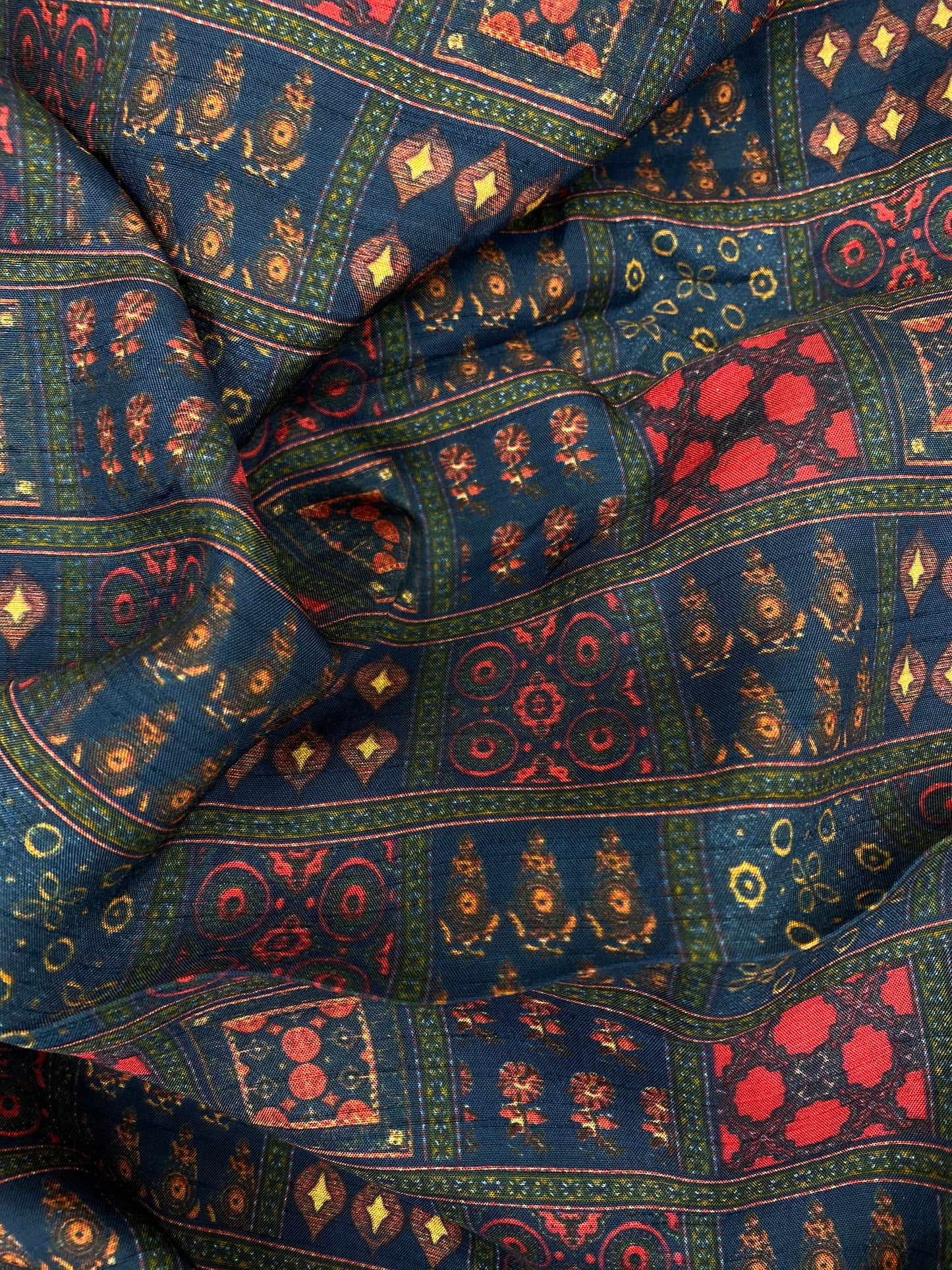 Luxurious Beautiful Traditional Block Digital Print On Dola Silk Fabric