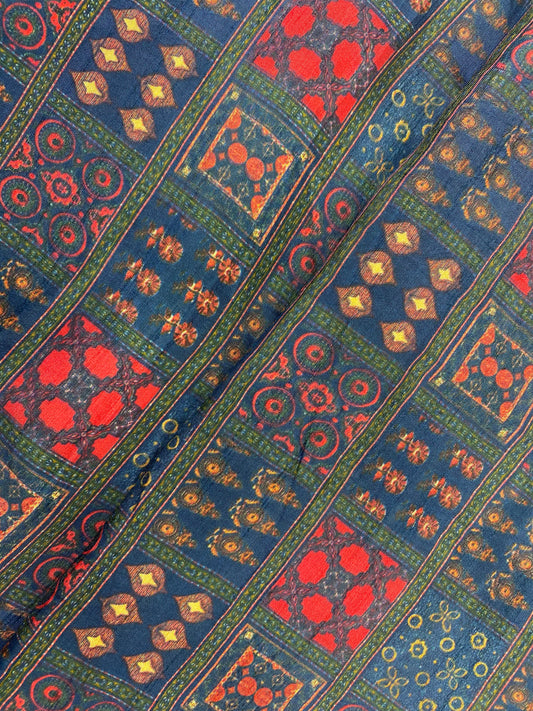 Luxurious Beautiful Traditional Block Digital Print On Dola Silk Fabric