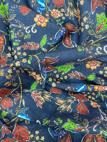 Stunning Gracious Colorful Floral Print On Top Notch Dola Silk Fabric