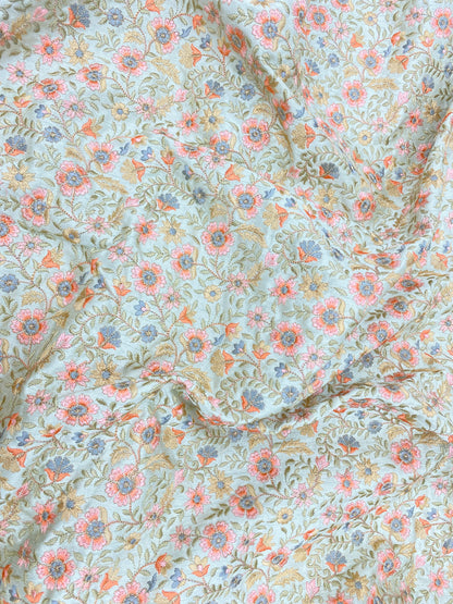 Gorgeous Dainty Pretty Floral Thread Embroidery All Over Dupion Silk Fabric