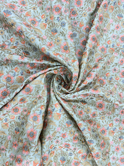 Gorgeous Dainty Pretty Floral Thread Embroidery All Over Dupion Silk Fabric