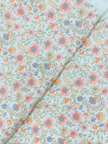 Gorgeous Dainty Pretty Floral Thread Embroidery All Over Dupion Silk Fabric