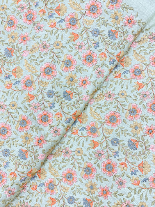 Gorgeous Dainty Pretty Floral Thread Embroidery All Over Dupion Silk Fabric