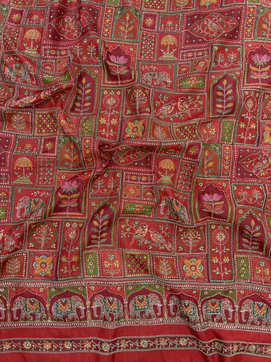 Dola Silk Print With Embroidery [54 inch]