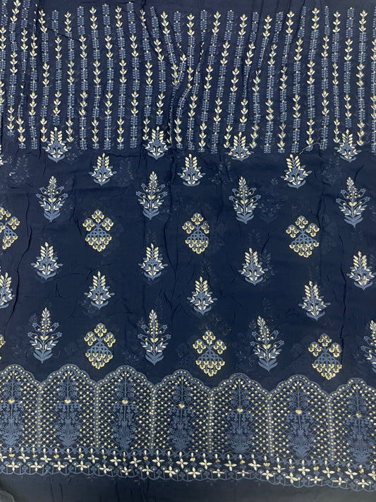 Adorable Premium Ethnic Blue Thread Embroidery With Shiny Sequin Work On Georgette Fabric