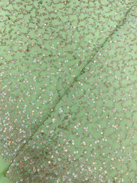 Sparkly Attractive Shiny Sequin Work All Over Chinon Fabric