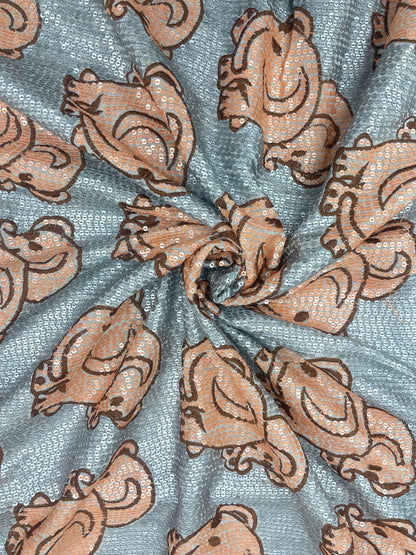 Unique Classic Figure Thread Embroidery With Sequin Work All Over Georgette Fabric