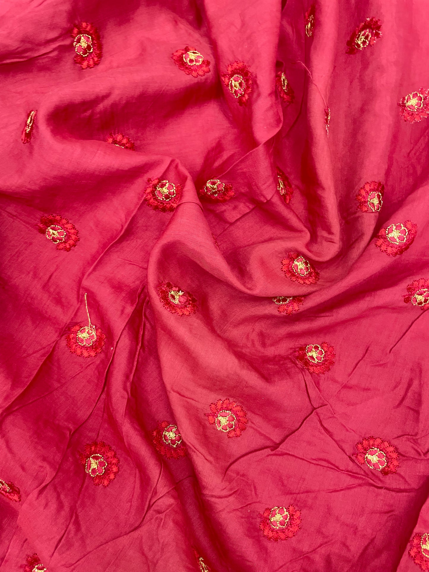 Subtle Yet Elegant Butti Thread Embroidery With Golden Zari Work On Dola Silk Fabric