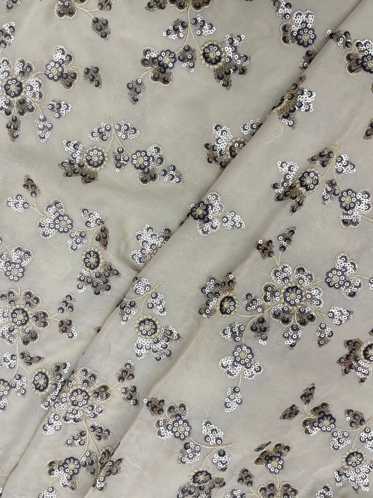 Exclusive Bright Pretty Floral Thread Embroidery With Shiny Sequin Work On Georgette Fabric