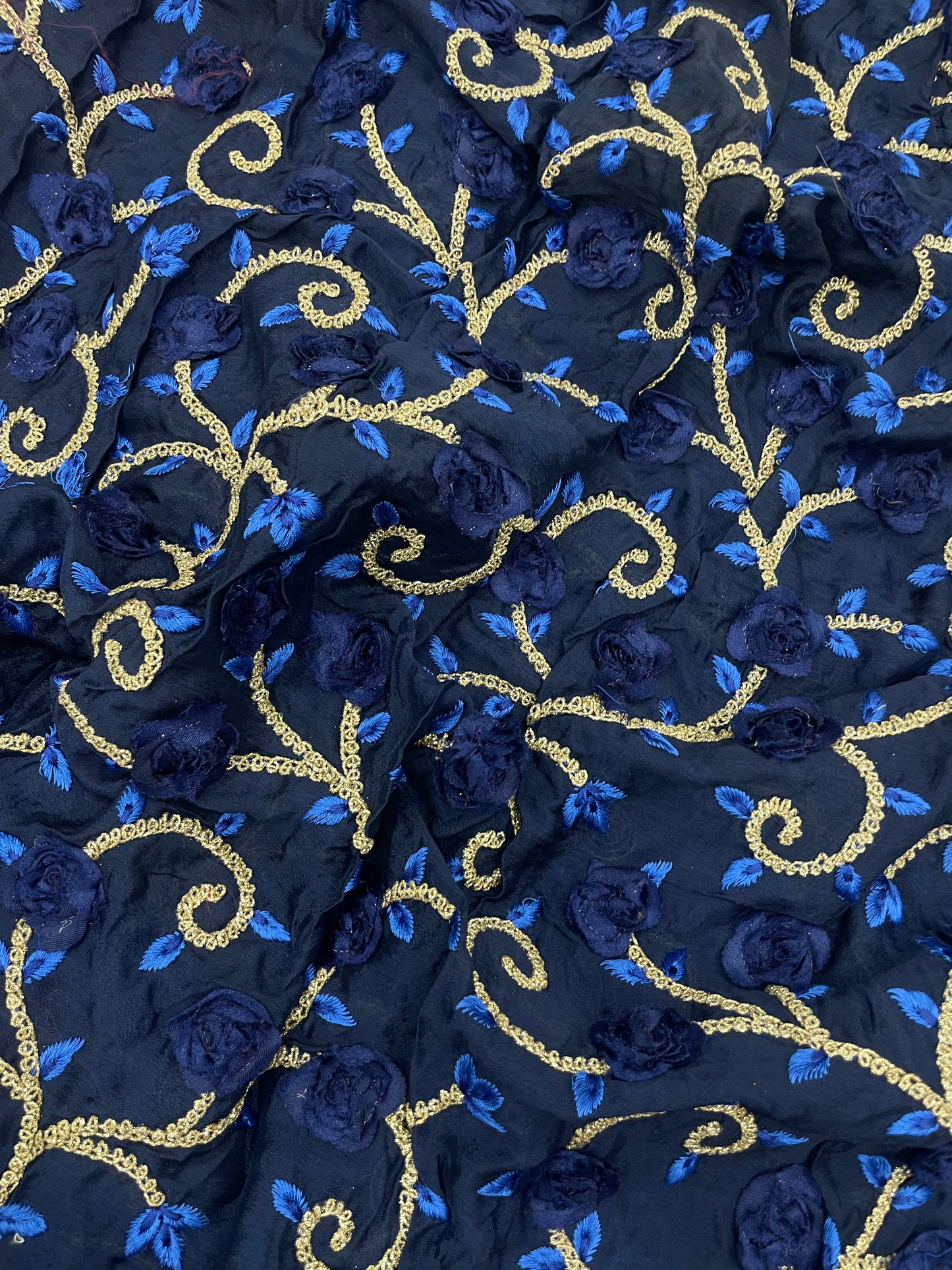 Perfect Pretty Floral And Leaf Thread Embroidery With Golden Zari Work On Georgette Fabric