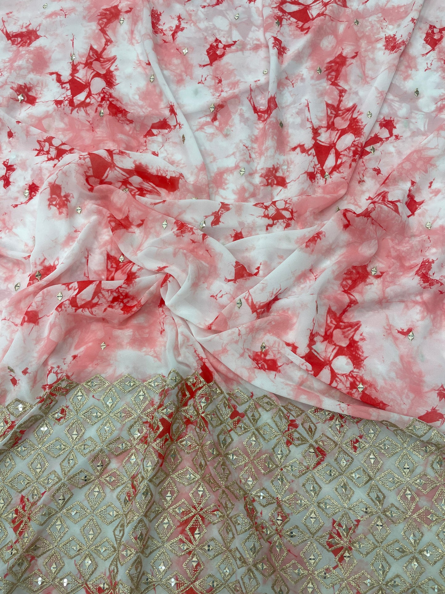 Gorgeous Stunning Shibori Print With Sequin And Zari Work On Georgette Fabric