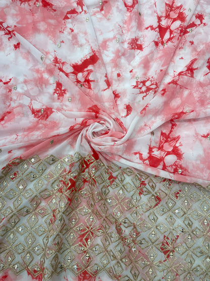 Gorgeous Stunning Shibori Print With Sequin And Zari Work On Georgette Fabric