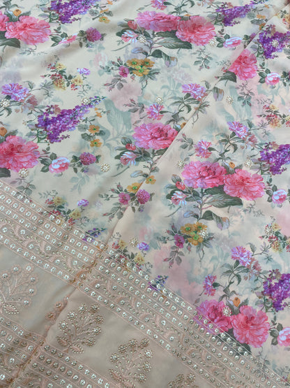 Pretty Fascinating Multi Color Floral Print With Sequin Work And Thread Embroidery On Georgette Fabric