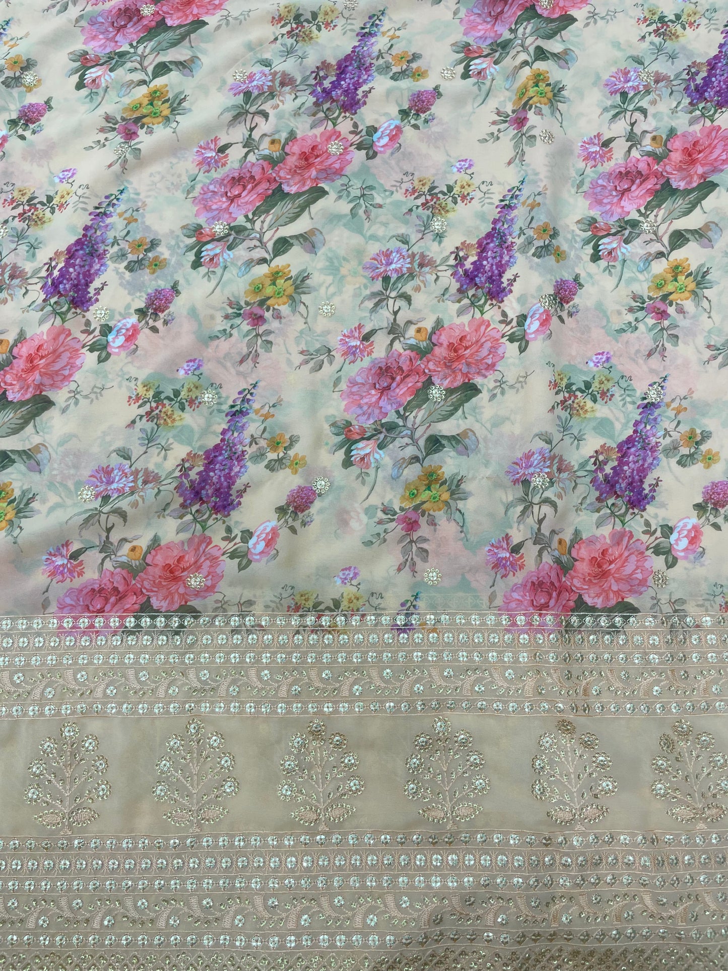 Pretty Fascinating Multi Color Floral Print With Sequin Work And Thread Embroidery On Georgette Fabric