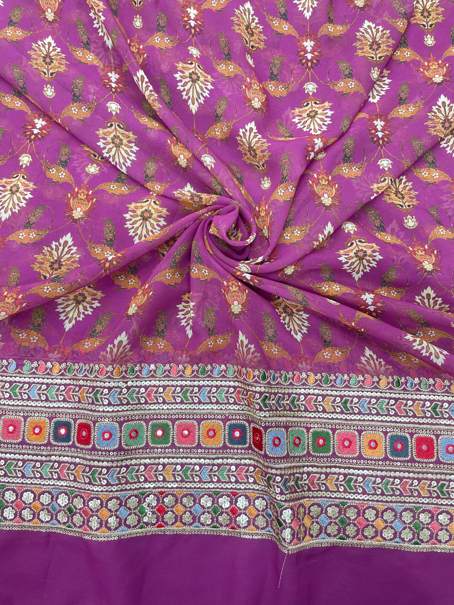 Unique Premium Ethnic Print With Heavy Multi Color Thread Embroidery And Sequin Work On Georgette Fabric