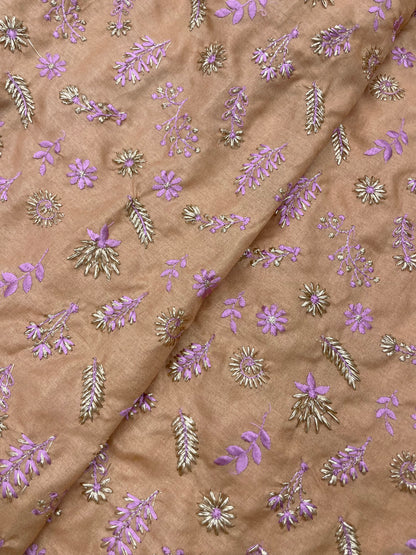 Delicate Minimal Floral Thread Embroidery On Manipuri Silk Fabric