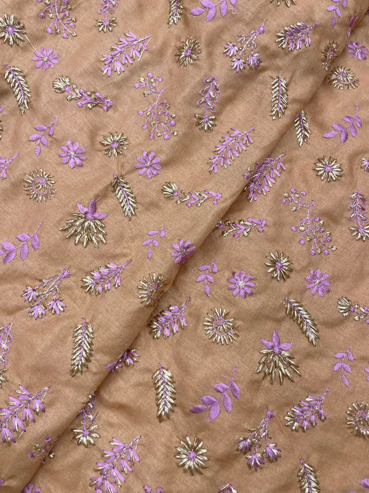 Delicate Minimal Floral Thread Embroidery On Manipuri Silk Fabric