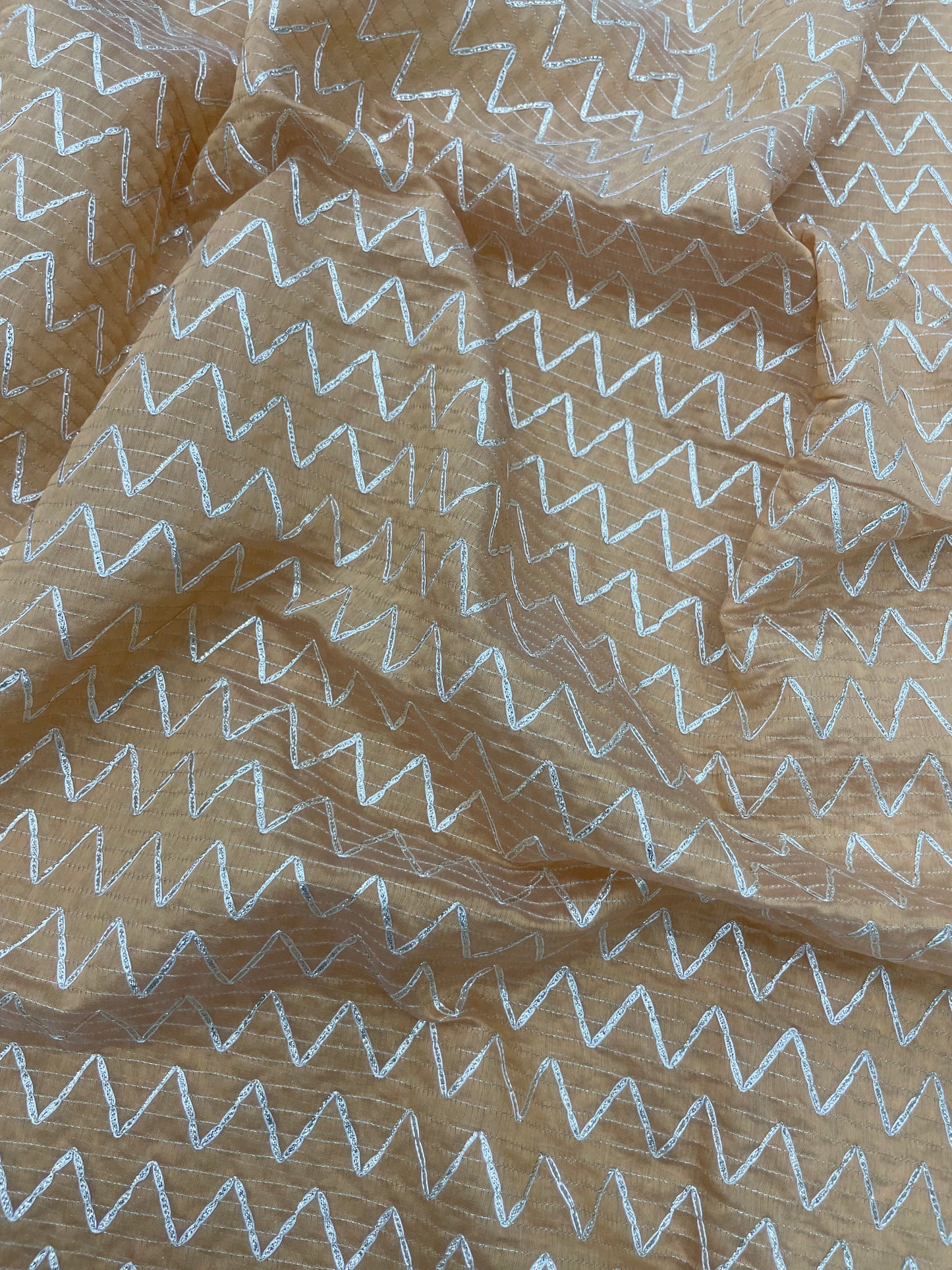 Subtle Yet Elegant Zig Zag Foil Embroidery All Over Chanderi Fabric