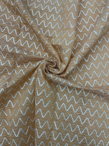 Subtle Yet Elegant Zig Zag Foil Embroidery All Over Chanderi Fabric