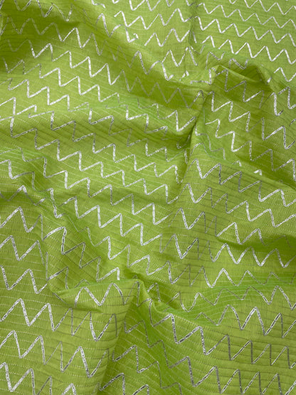 Subtle Yet Elegant Zig Zag Foil Embroidery All Over Chanderi Fabric