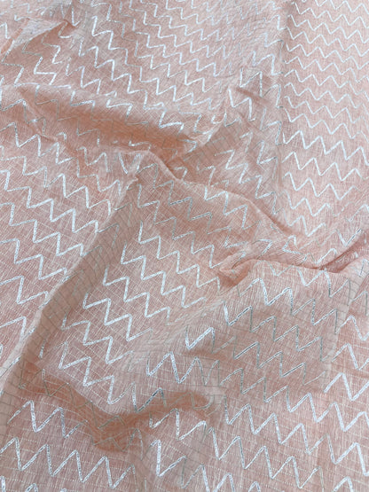 Subtle Yet Elegant Zig Zag Foil Embroidery All Over Chanderi Fabric