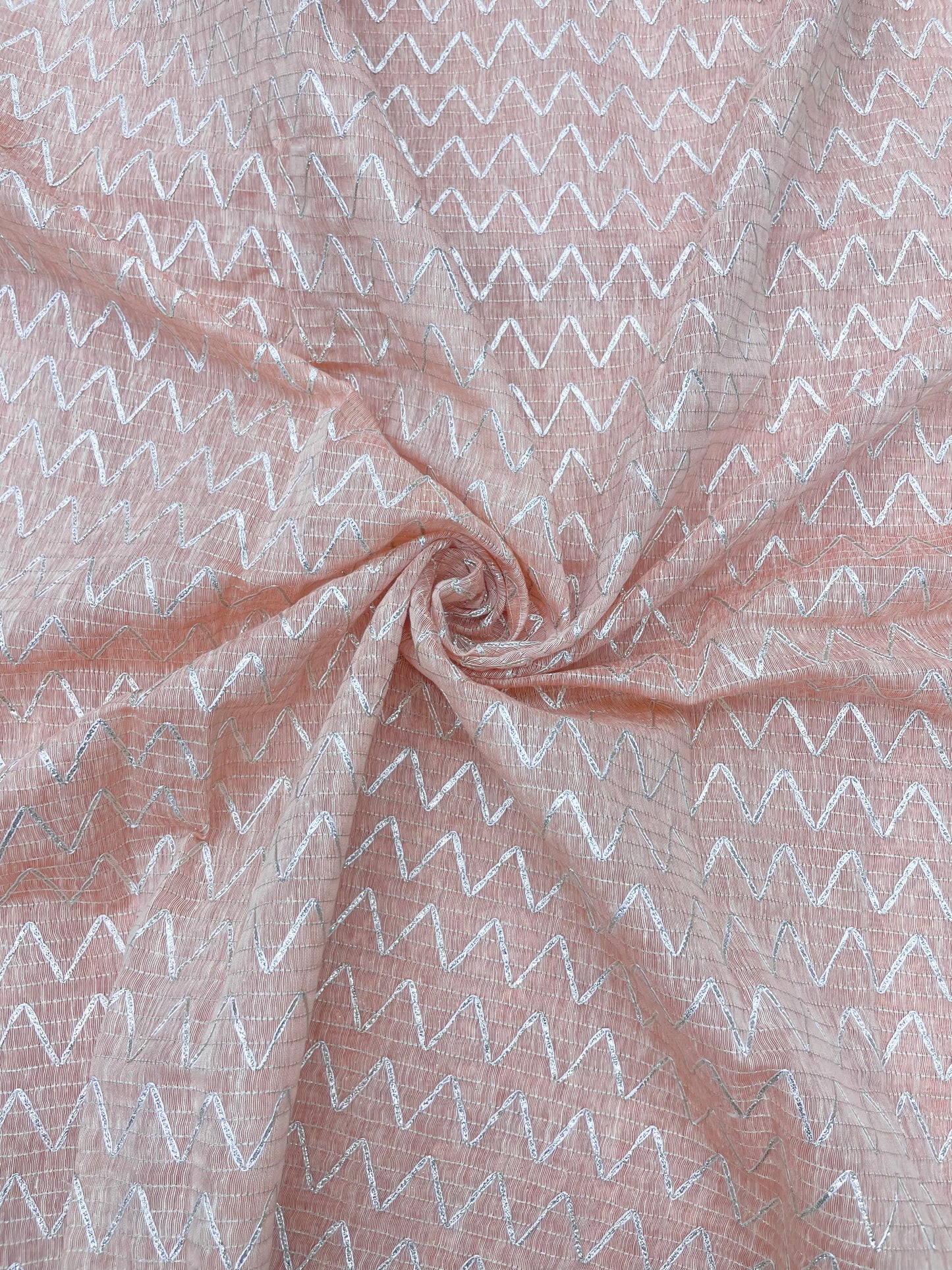 Subtle Yet Elegant Zig Zag Foil Embroidery All Over Chanderi Fabric