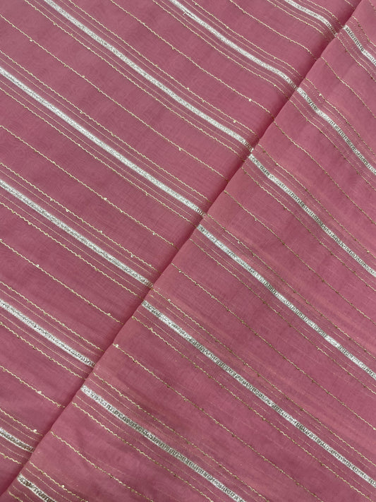 Striking Glorious Foil Stipes Embroidery With Dainty Sequin Work On Chanderi Fabric