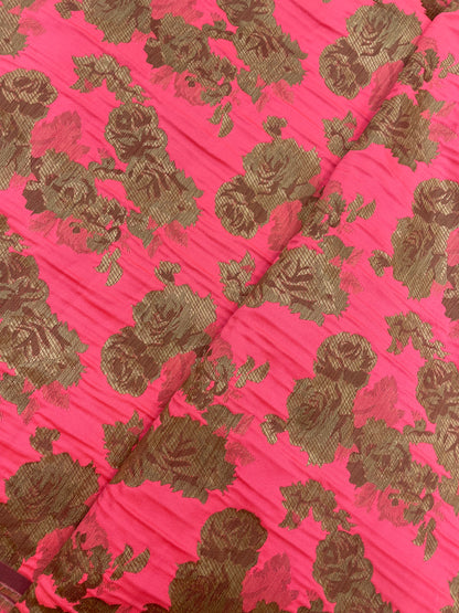 Unique Pleasing Traditional Golden Jacquard On Semi Silk Fabric