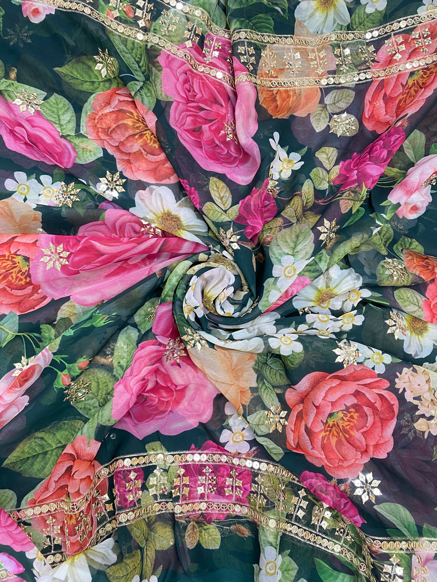 Fantastic Marvelous Floral Multi Color Print With Sequin Work On Georgette Fabric