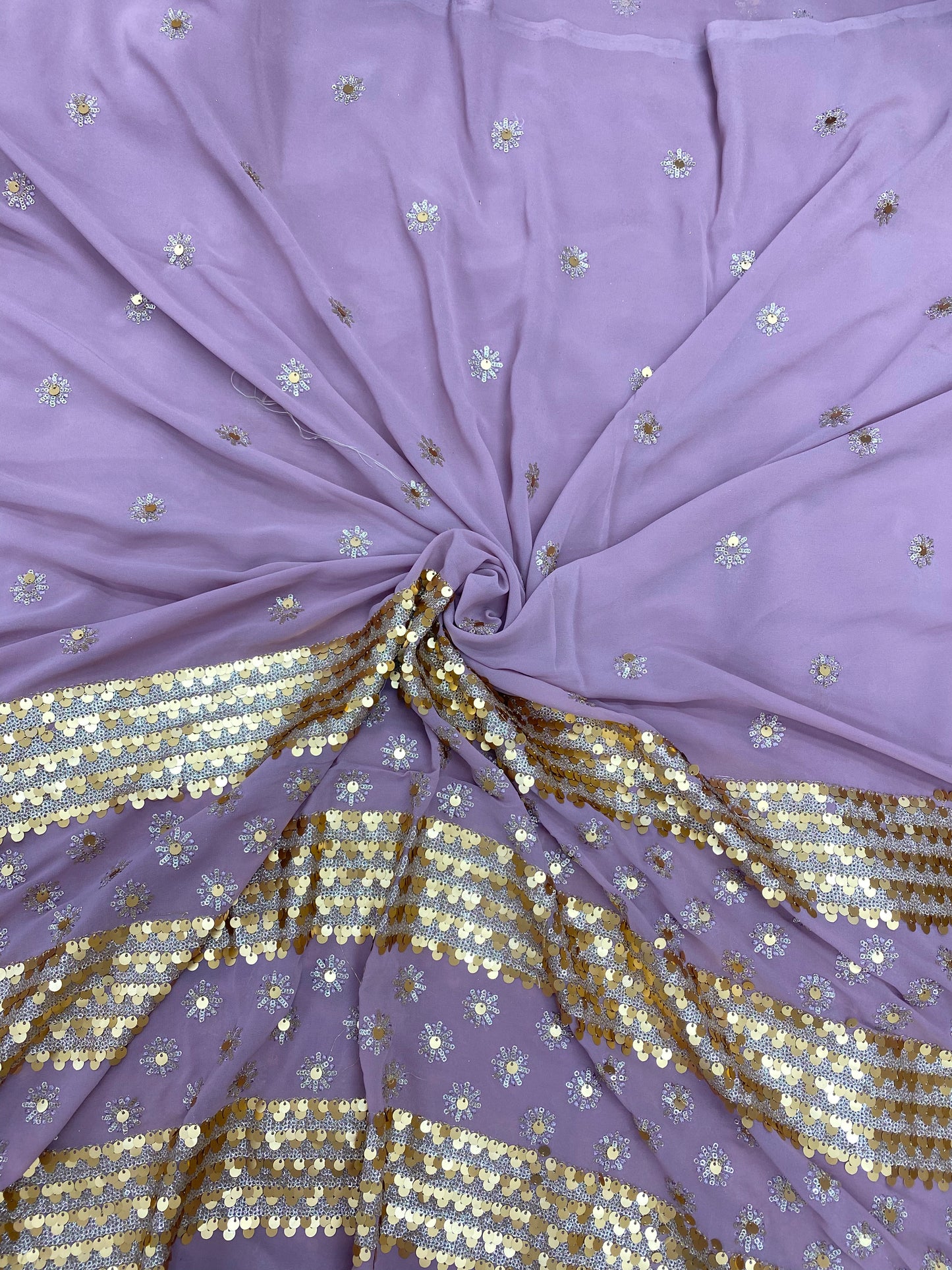 Dainty Premium Floral Sequin Work On Purple Color Georgette Fabric