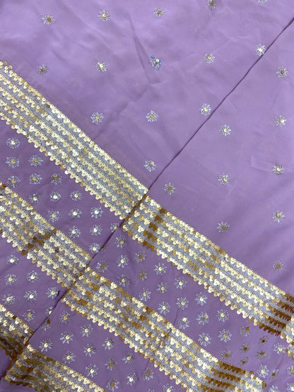 Dainty Premium Floral Sequin Work On Purple Color Georgette Fabric