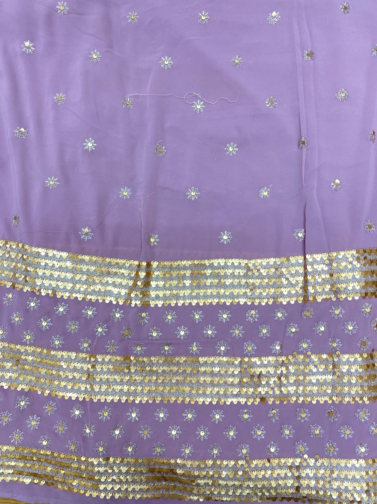 Dainty Premium Floral Sequin Work On Purple Color Georgette Fabric