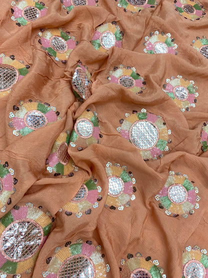 Gorgeous Multicolor Multi Sequin And Foil Work On Chinon Fabric