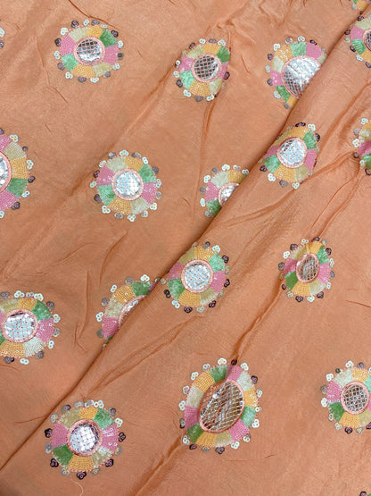 Gorgeous Multicolor Multi Sequin And Foil Work On Chinon Fabric