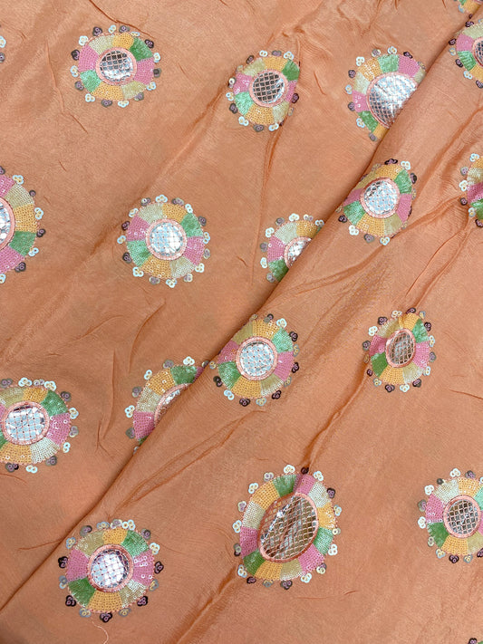 Gorgeous Multicolor Multi Sequin And Foil Work On Chinon Fabric