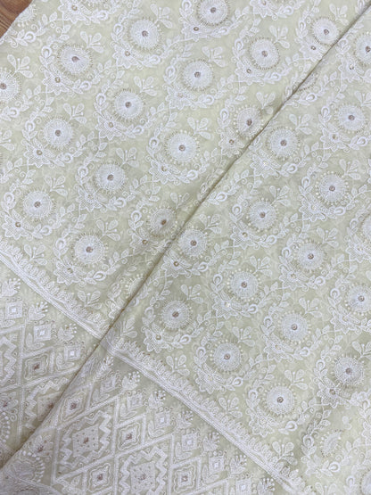 Exclusive Luxurious Traditional White Thread Embroidery With Zari Work On Georgette Fabric