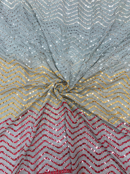 Pretty Sparkling Zig Zag Multicolor Thread Embroidery With Dainty Sequin Work On Georgette Fabric