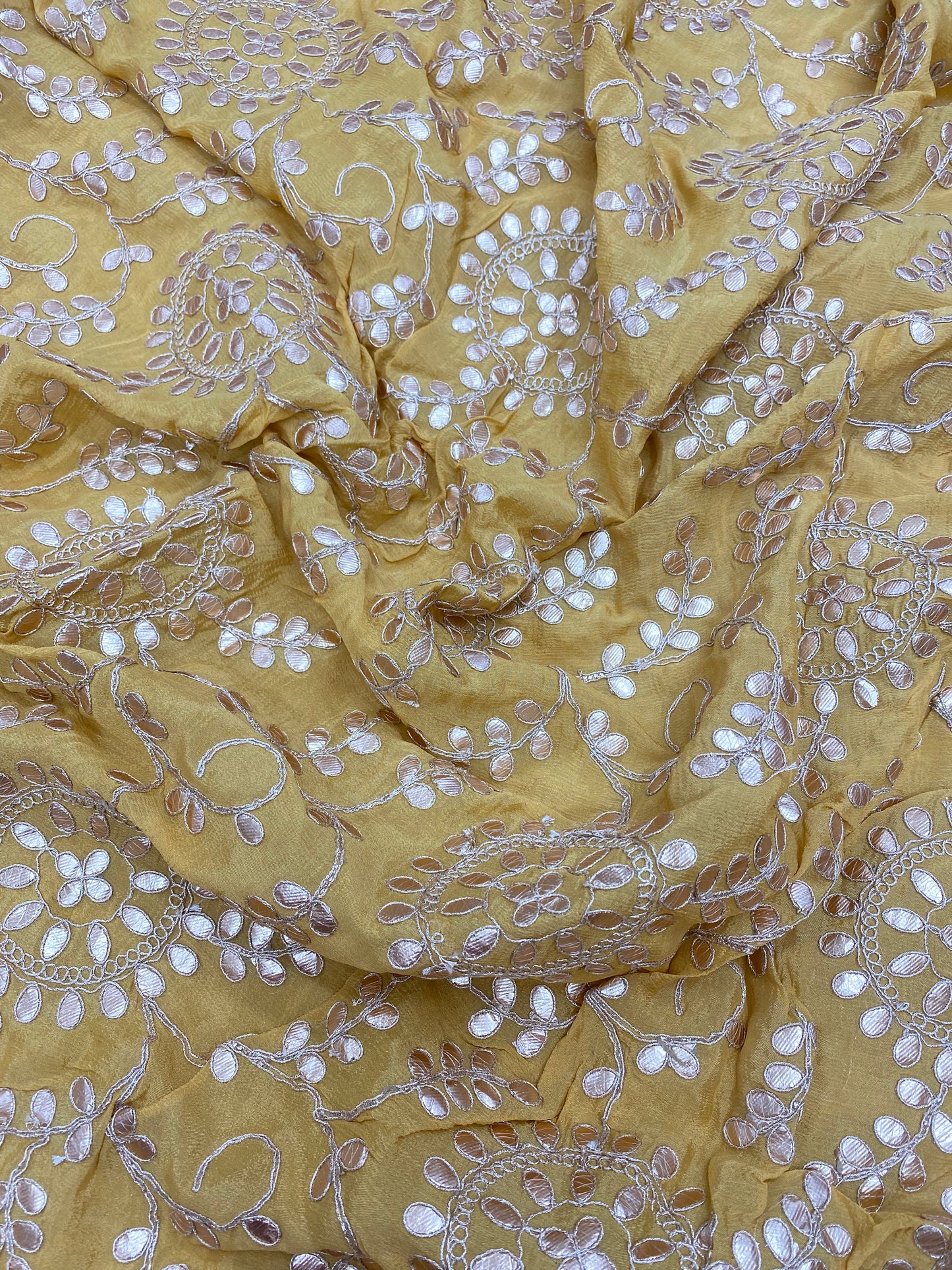 Brilliant Perfect Ethnic Floral Zari And Foil Work On Chinon Fabric