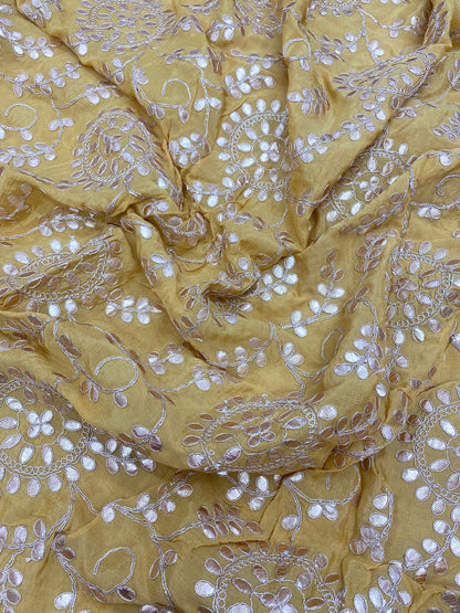 Brilliant Perfect Ethnic Floral Zari And Foil Work On Chinon Fabric