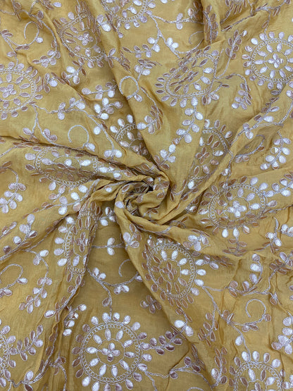 Brilliant Perfect Ethnic Floral Zari And Foil Work On Chinon Fabric