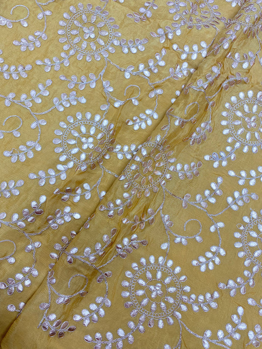Brilliant Perfect Ethnic Floral Zari And Foil Work On Chinon Fabric