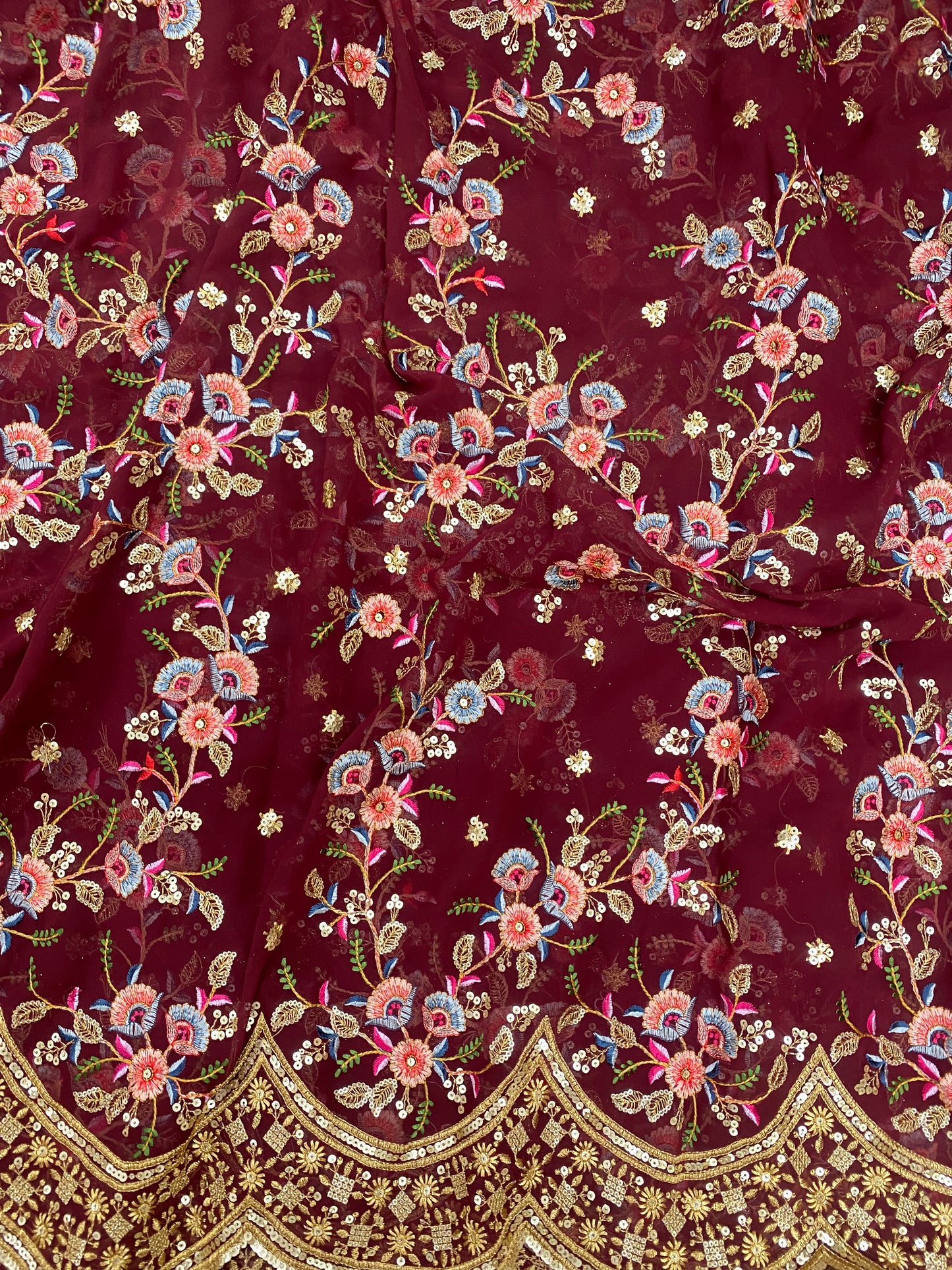 Pretty Perfect Minimal Floral Thread Embroidery With Dainty Sequin Work On Georgette Fabric