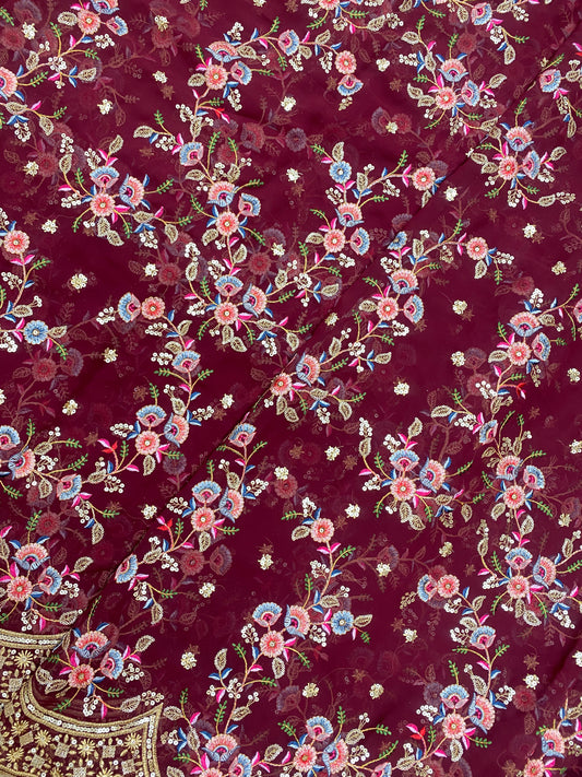 Pretty Perfect Minimal Floral Thread Embroidery With Dainty Sequin Work On Georgette Fabric